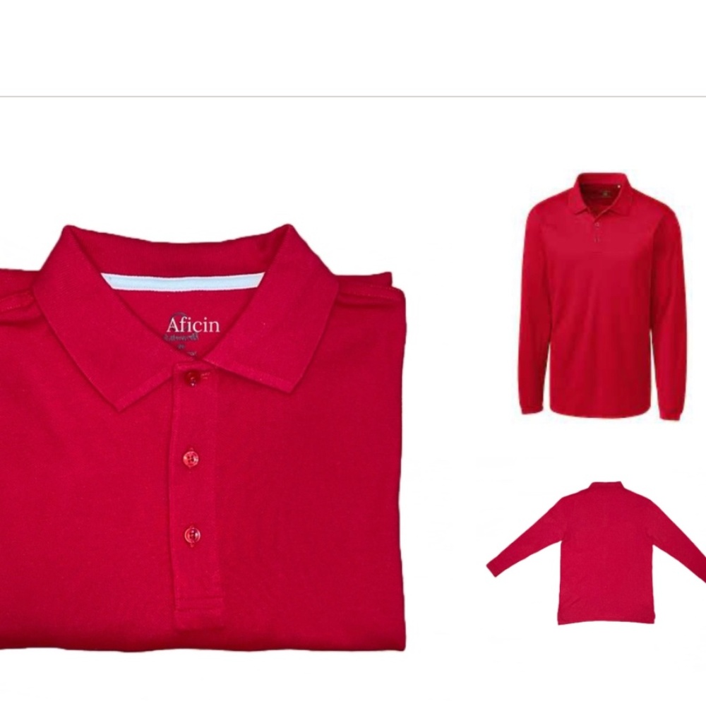 NEW Men's Heavy 100% Cotton  Long Sleeve Polo Shirt Red Holiday C Christmas  M